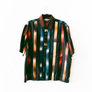 Vintage 80s/90s D’Accord Short Sleeve Polo w/ Abstract Watercolor Stripes